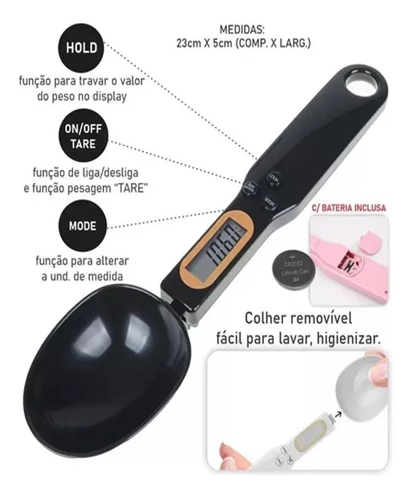 Balança de cozinha digital, mini balança de colher, balança eletrônica de alimentos LCD, 0,1-500g
