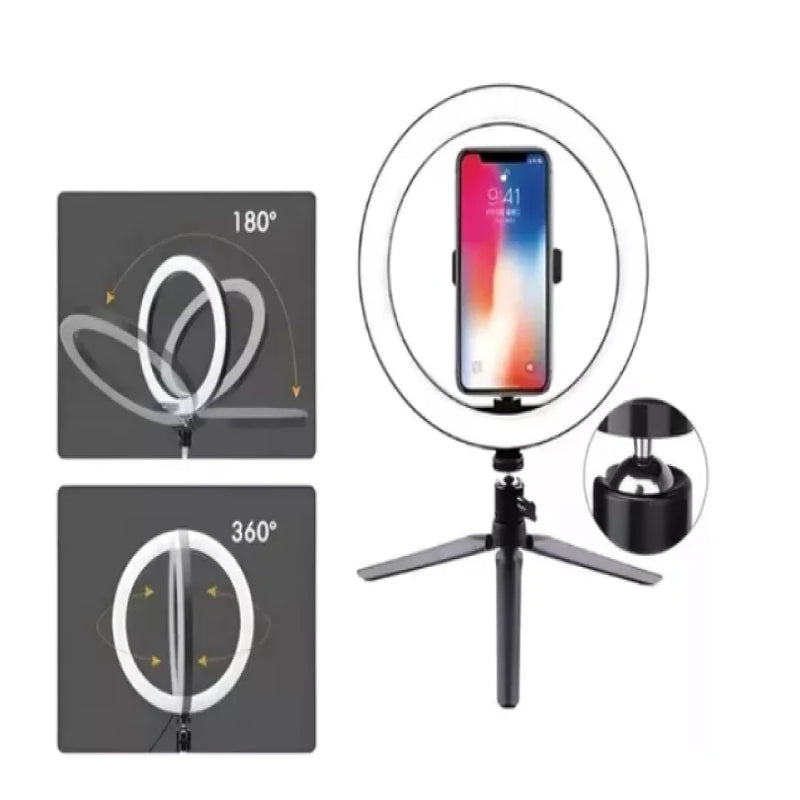 Kit Ring Light 8" com Tripé de Mesa e Suporte de Celular