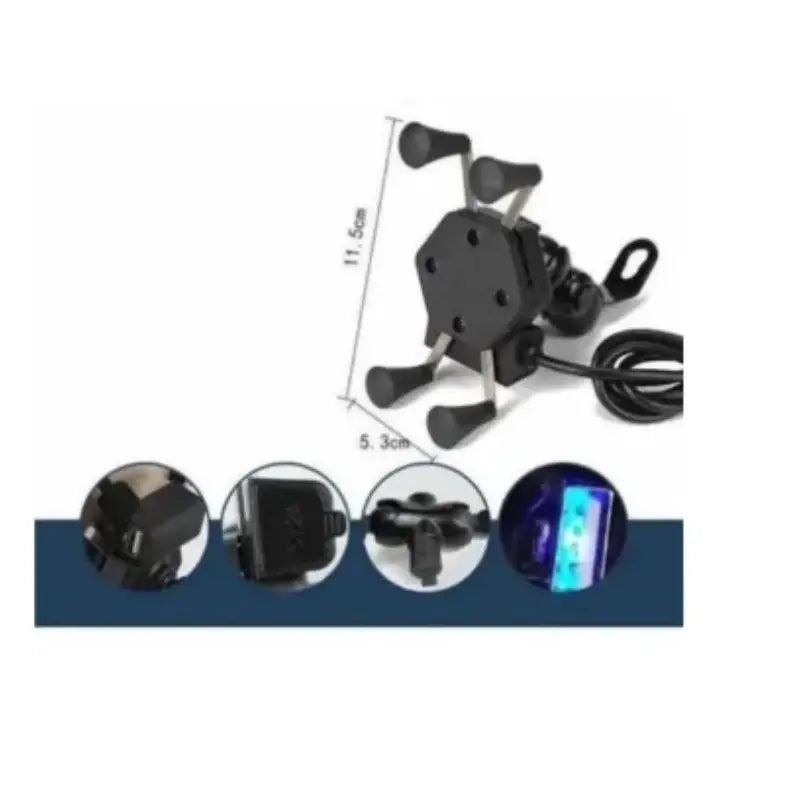 Suporte para Motocicleta com carregador USB e rotação 360º