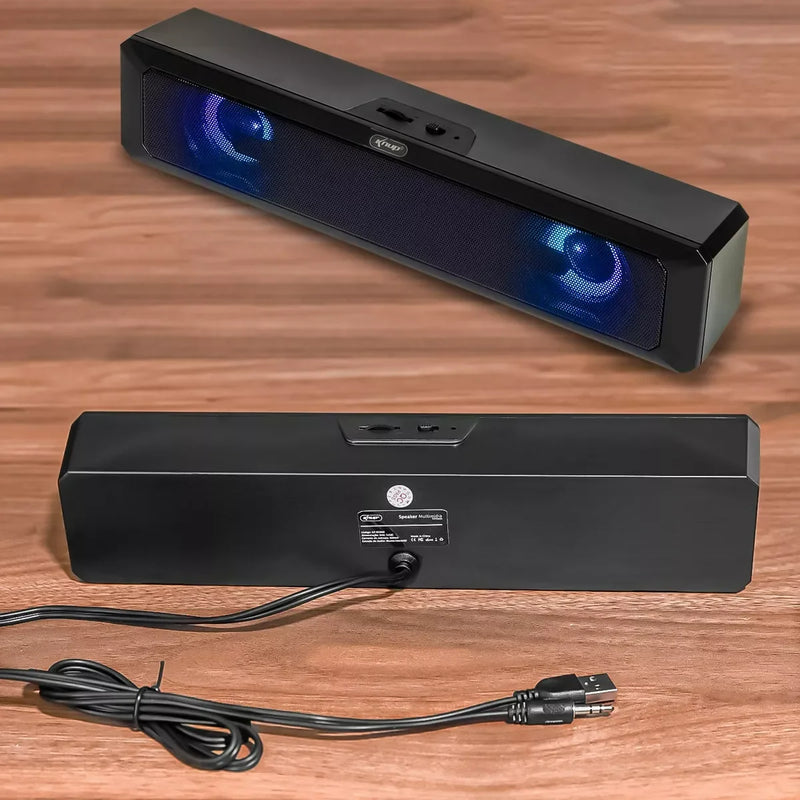 Caixa de Som Barra de Som Gamer 6W – Estéreo de Alta Fidelidade com LED Colorido, USB/P2, Instalação Rápida e Cabo Longo