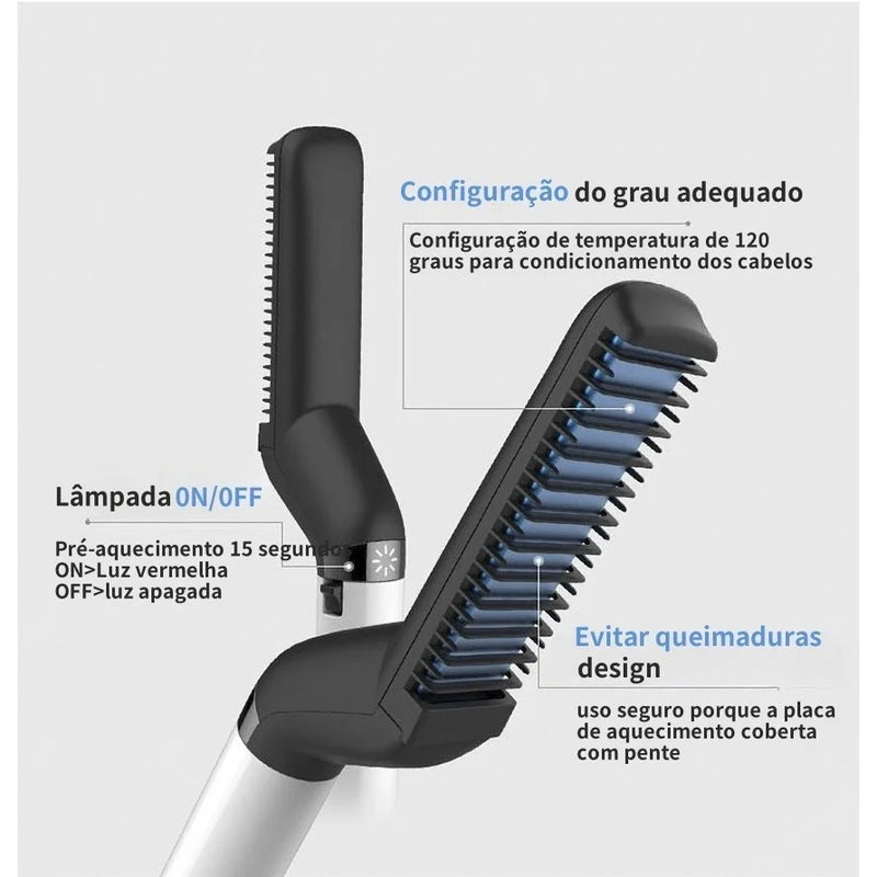 Alisador e Modelador 2 em 1 Para Cabelo E Barba Masculino