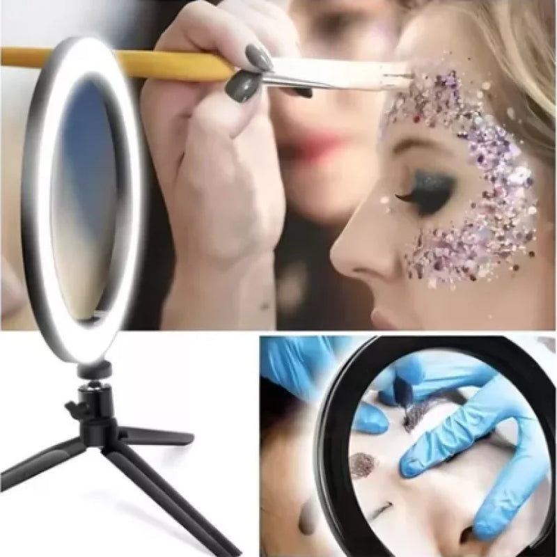 Kit Ring Light 8" com Tripé de Mesa e Suporte de Celular