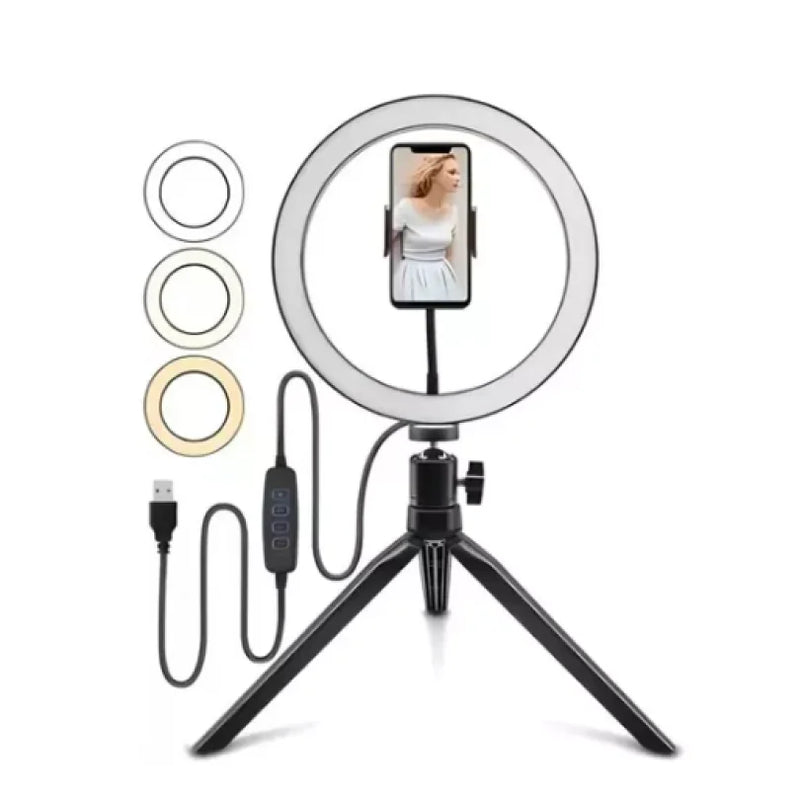 Kit Ring Light 8" com Tripé de Mesa e Suporte de Celular