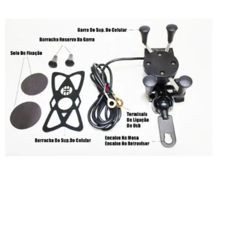 Suporte para Motocicleta com carregador USB e rotação 360º