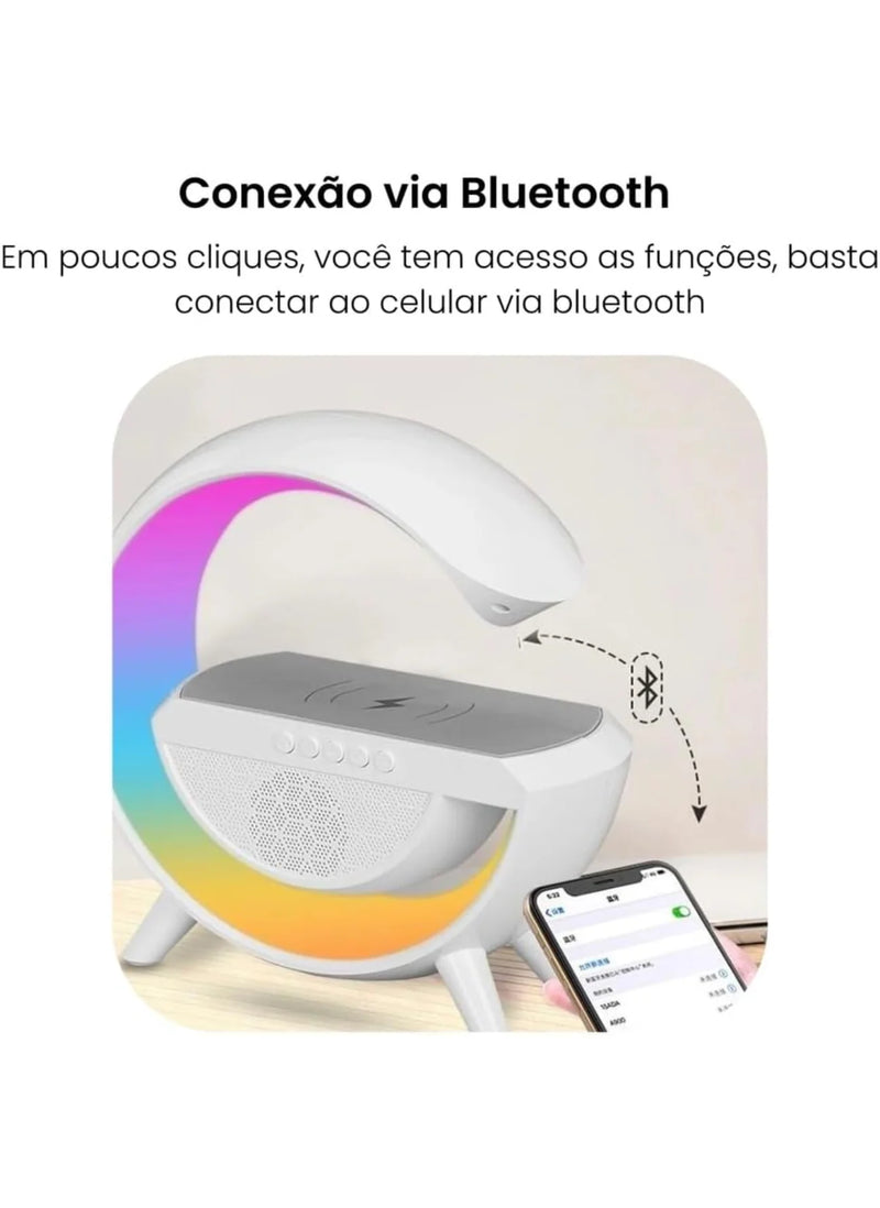 Alto-Falante Bluetooth 5 em 1 com Carregamento Sem Fio, Despertador e Luz Noturna