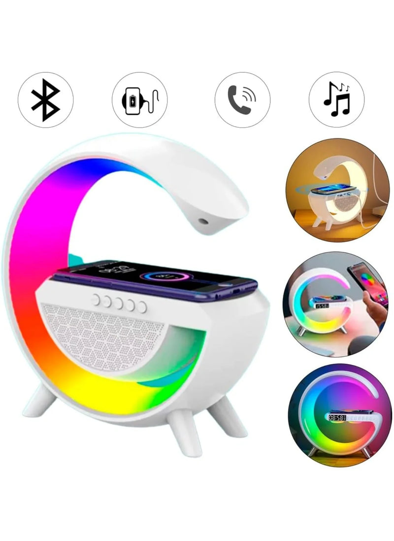 Alto-Falante Bluetooth 5 em 1 com Carregamento Sem Fio, Despertador e Luz Noturna