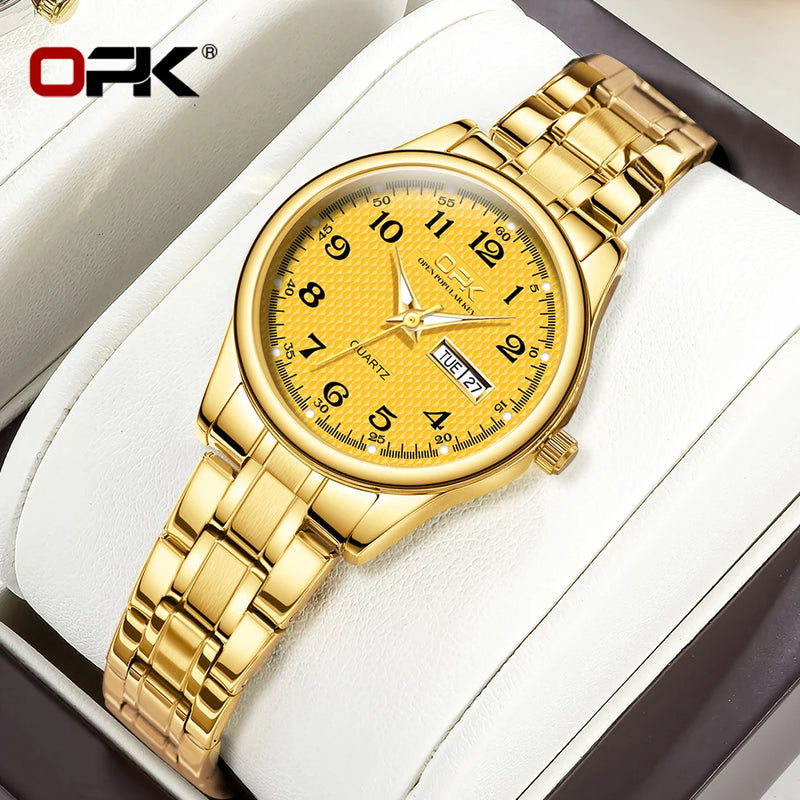 Relógio Feminino OPK 8110 Elegancia – Luxo Clássico à Prova d’Água com Pulseira de Aço Inoxidável