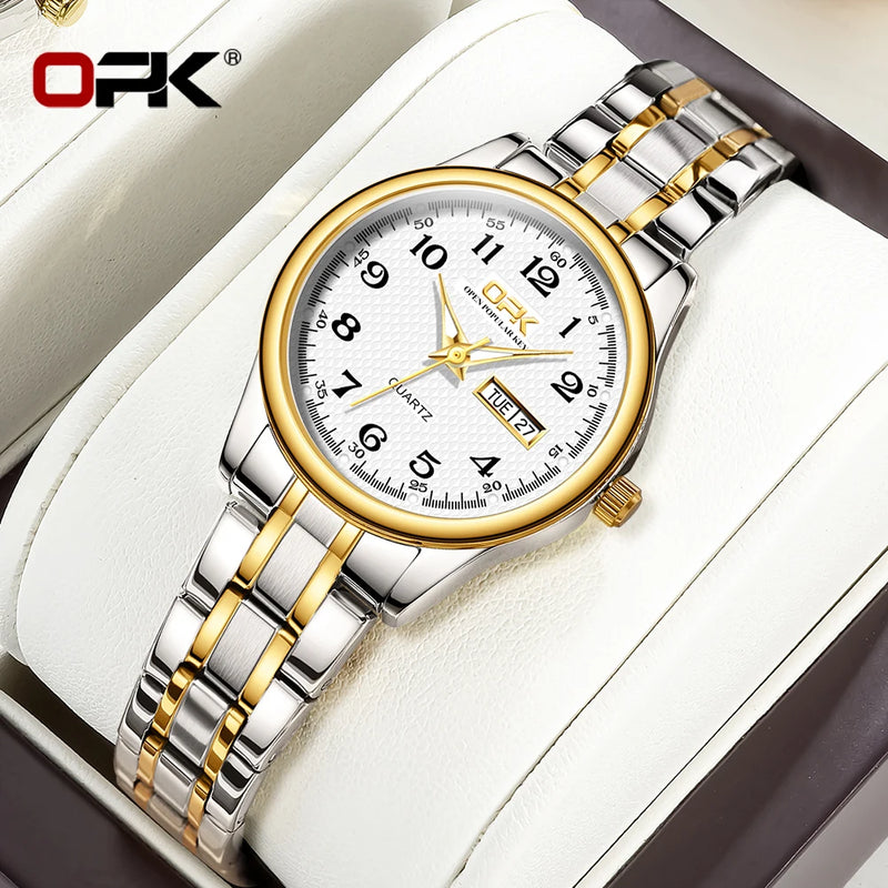 Relógio Feminino OPK 8110 Elegancia – Luxo Clássico à Prova d’Água com Pulseira de Aço Inoxidável