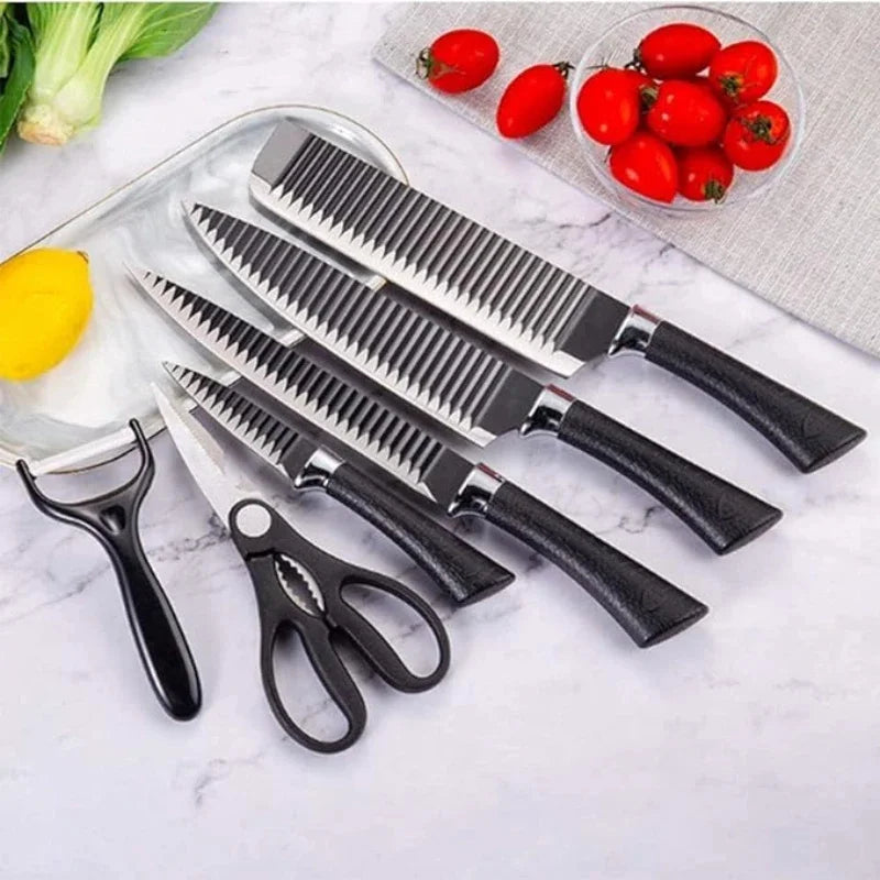 Kit Chef da Casa 6 Peças – Facas de Cozinha em Aço Premium com Design BlackWave
