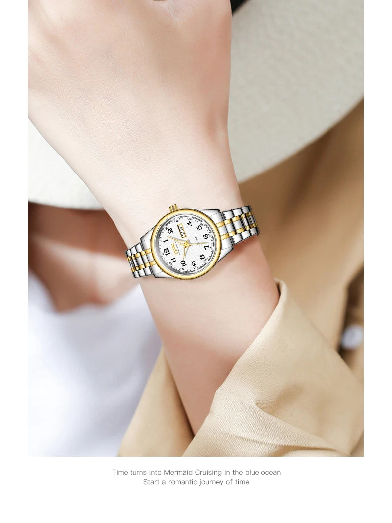 Relógio Feminino OPK 8110 Elegancia – Luxo Clássico à Prova d’Água com Pulseira de Aço Inoxidável