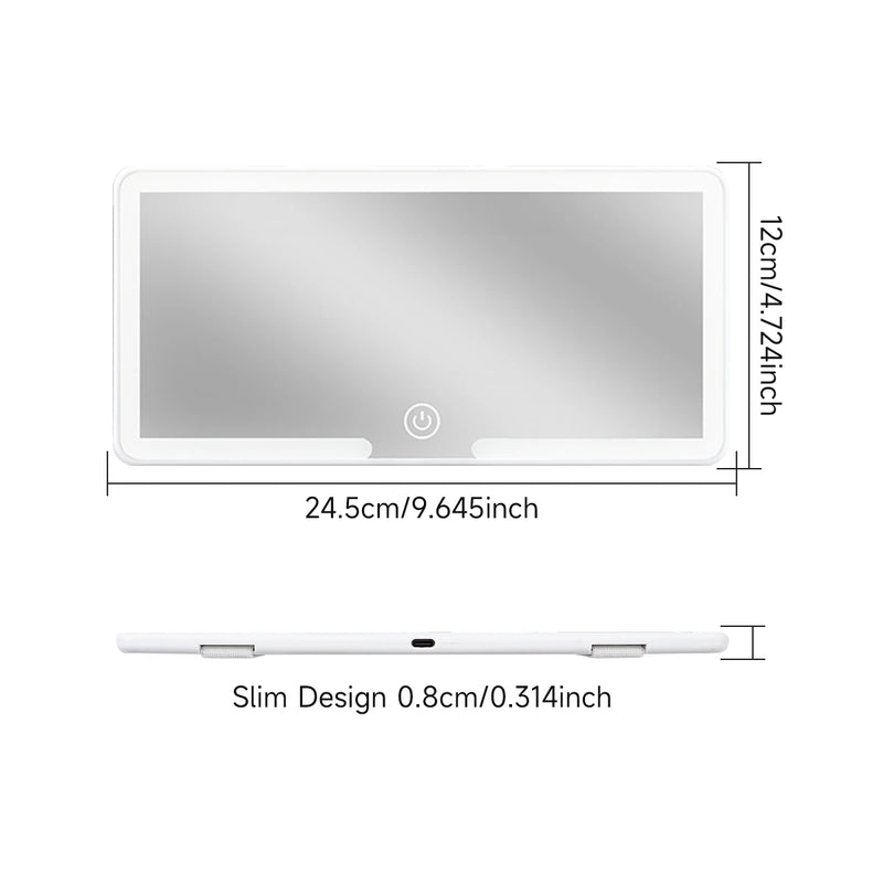 Espelho de Maquiagem LED para Carro, Luz Branca Recarregável, Design Fino