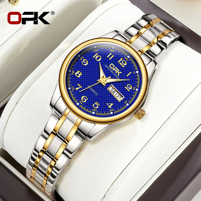 Relógio Feminino OPK 8110 Elegancia – Luxo Clássico à Prova d’Água com Pulseira de Aço Inoxidável