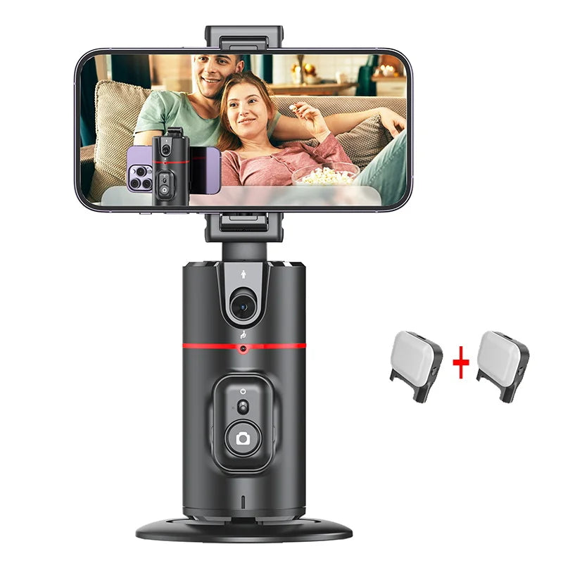 Estabilizador de Celular com Luz LED Removível e Rastreamento Facial – Tripé Sem Fio com Suporte Giratório 360º para Lives, Vídeos e Selfies