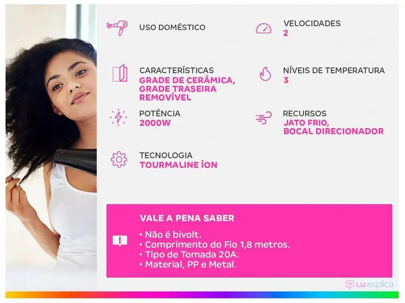 "Secador de Cabelos Mondial 220V – Leve, Potente e com Tecnologia de Íons Tourmaline