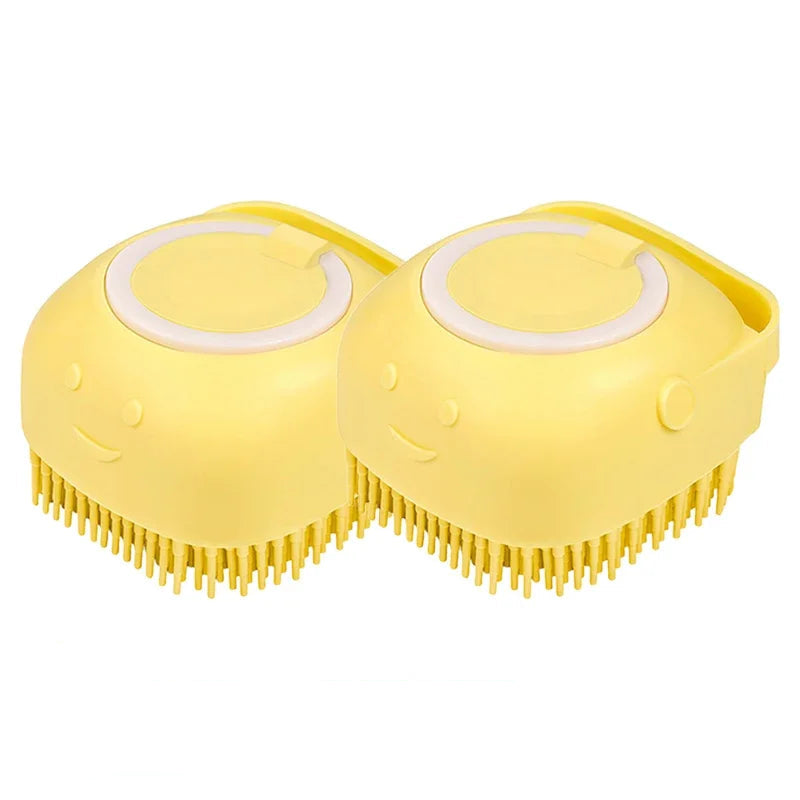 Escova Banho Pet 2 em 1 – Massageadora com Dispenser de Shampoo