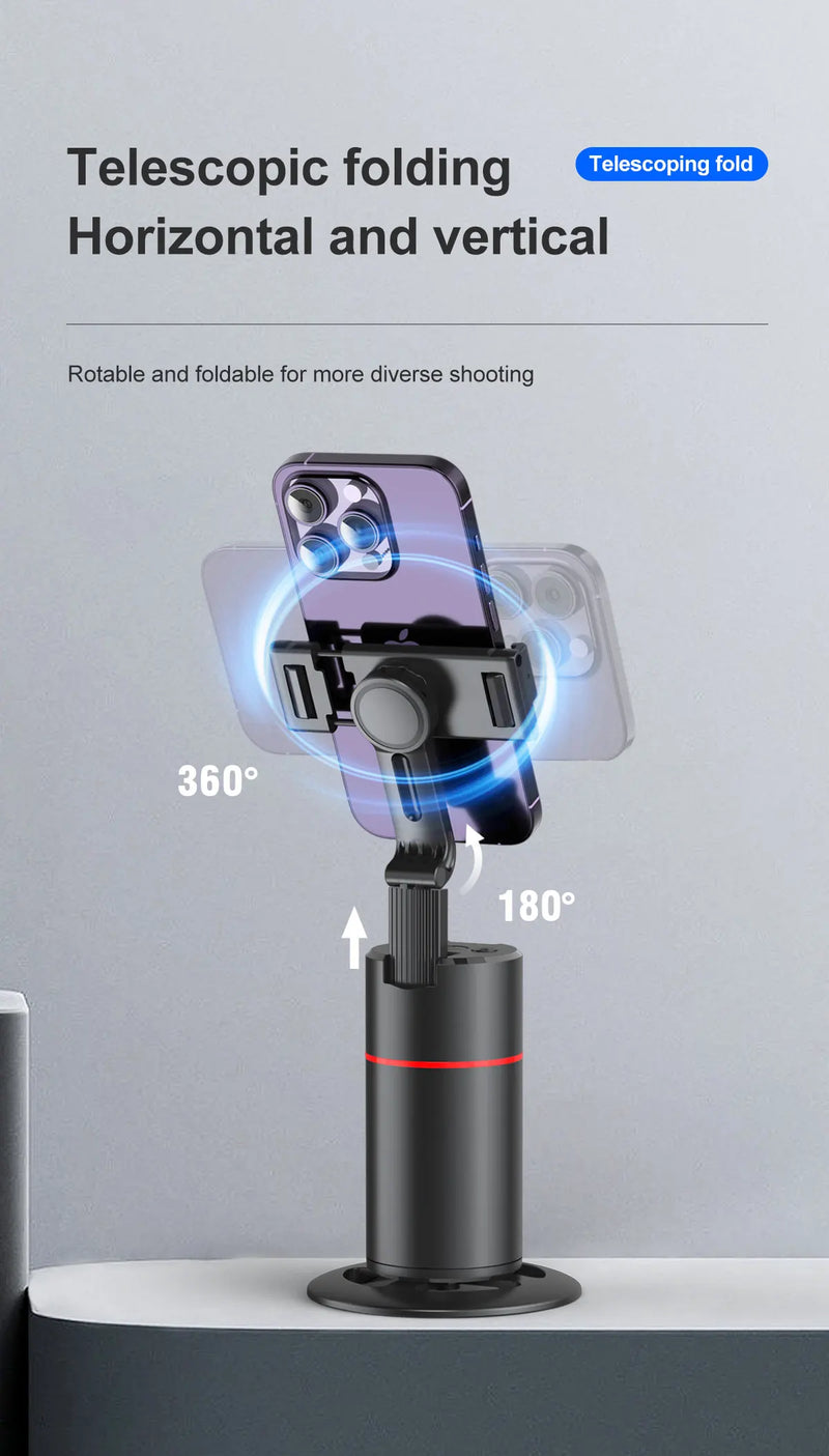Estabilizador de Celular com Luz LED Removível e Rastreamento Facial – Tripé Sem Fio com Suporte Giratório 360º para Lives, Vídeos e Selfies