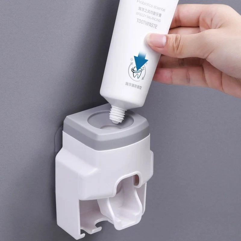Dispensador Automático com Suporte de Escovas de Parede 2 em 1