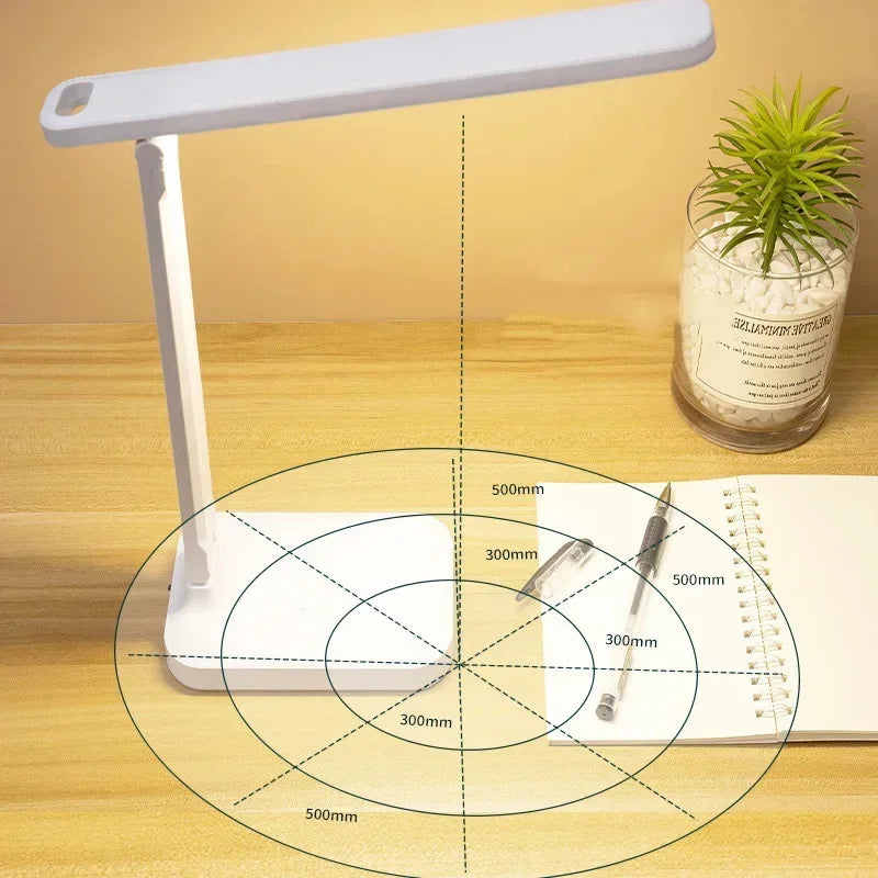 Luminária de Mesa Dobrável com LED Touch – Proteção para os Olhos, Regulagem de Luz e USB – Ideal para Estudo, Leitura e Quarto