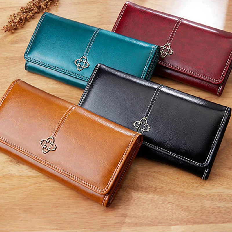 Carteira Longa Feminina de Luxo – Couro PU, Porta Cartões e Dinheiro, Estilo Elegante