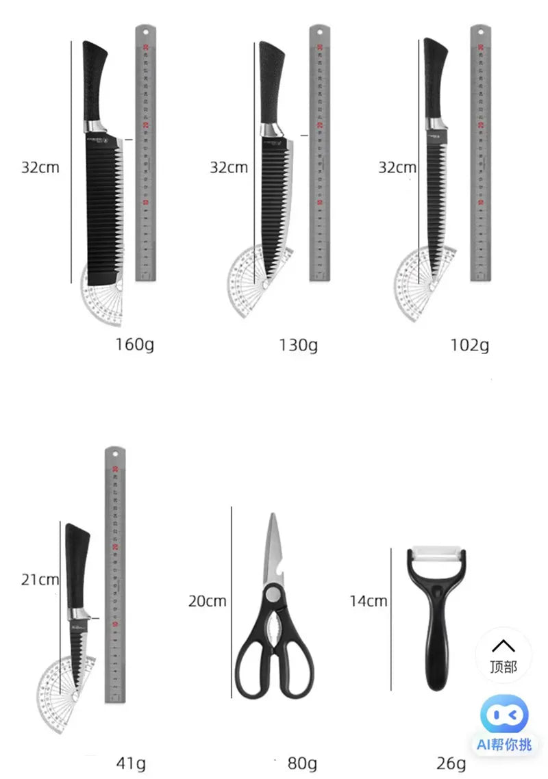 Kit Chef da Casa 6 Peças – Facas de Cozinha em Aço Premium com Design BlackWave