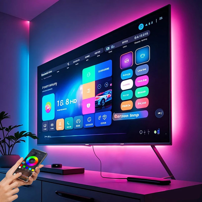 Fita de Luz de Fundo LED para TV Gipoyent – RGB com Bluetooth, Controle por App e Sincronização de Música