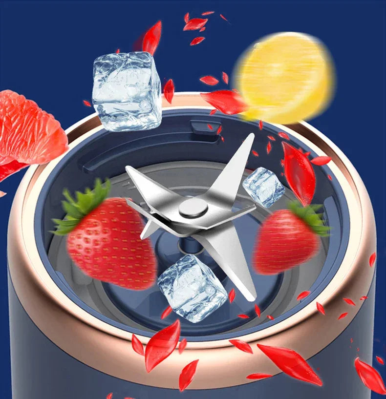 Copo Espremedor Portátil com 6 Lâminas – Liquidificador de Frutas Doméstico, Copo para Batidas, Recarregável via USB, Ferramenta de Cozinha 400 ml
