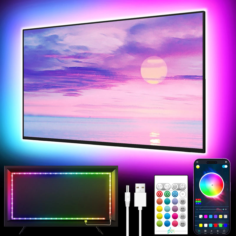 Fita de Luz de Fundo LED para TV Gipoyent – RGB com Bluetooth, Controle por App e Sincronização de Música