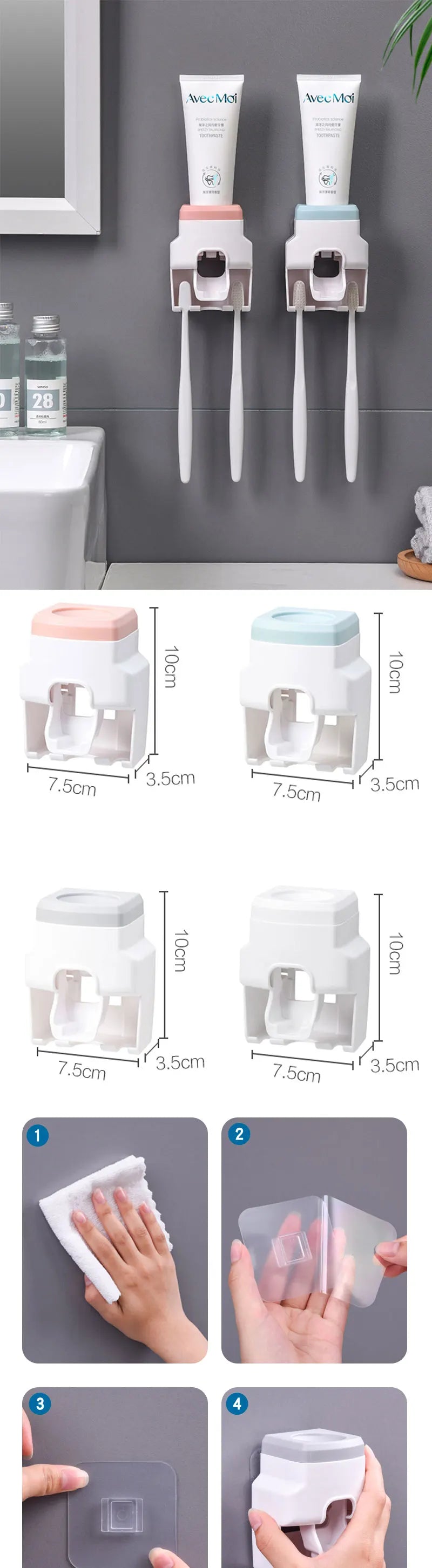 Dispensador Automático com Suporte de Escovas de Parede 2 em 1