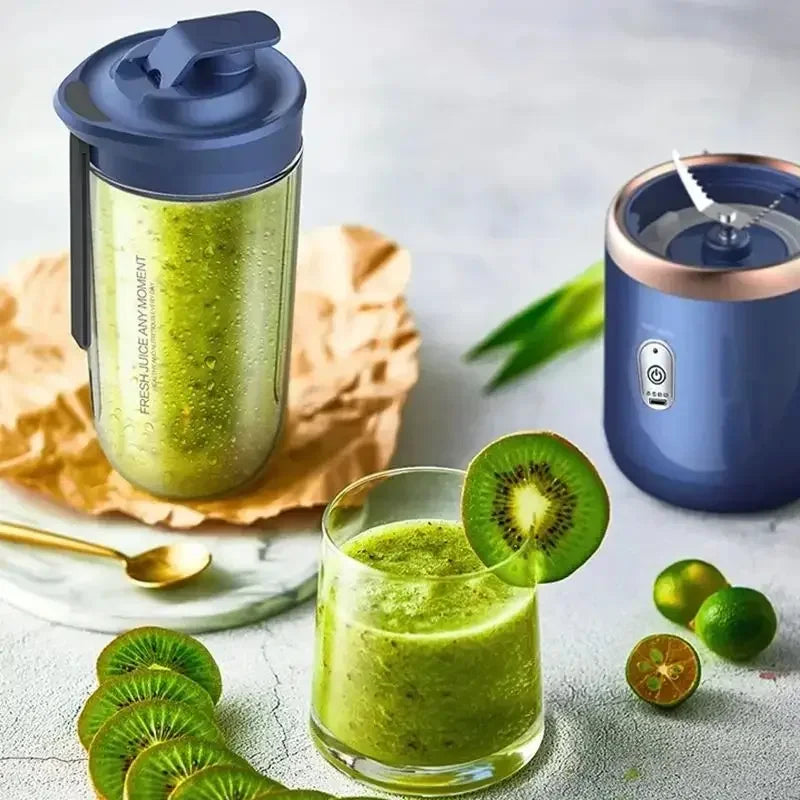 Copo Espremedor Portátil com 6 Lâminas – Liquidificador de Frutas Doméstico, Copo para Batidas, Recarregável via USB, Ferramenta de Cozinha 400 ml