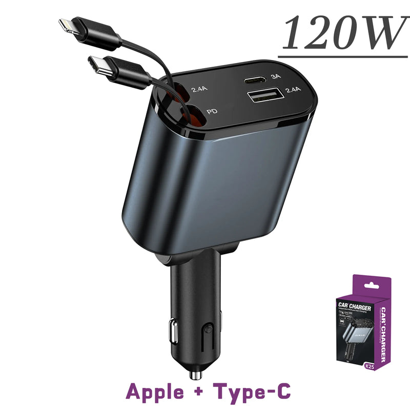 Carregador Retrátil Turbo 4 em 1 120W USB-C PD para iPhone e Android