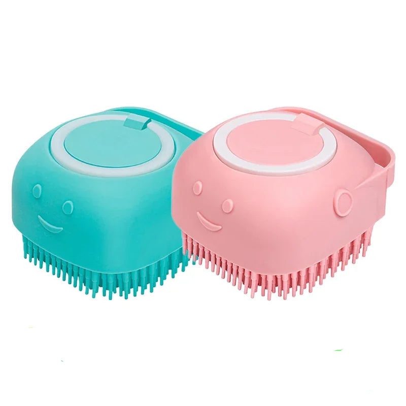 Escova Banho Pet 2 em 1 – Massageadora com Dispenser de Shampoo