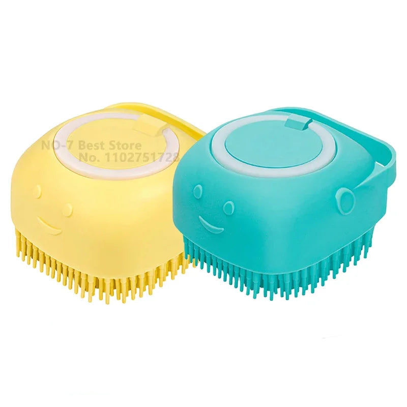 Escova Banho Pet 2 em 1 – Massageadora com Dispenser de Shampoo