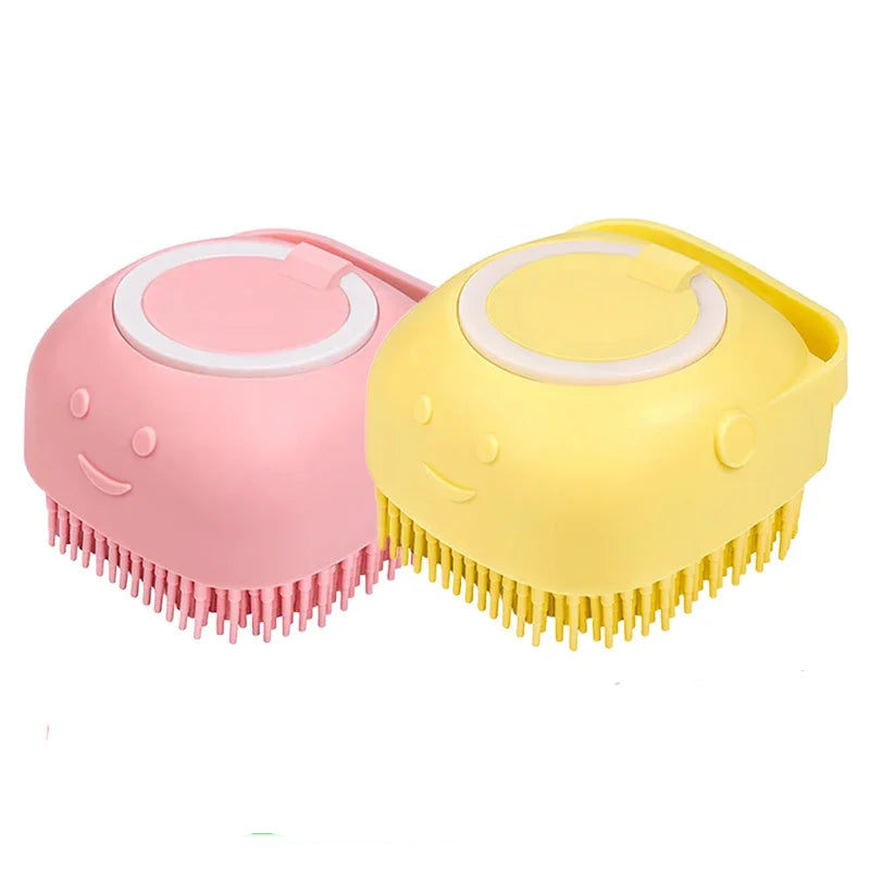 Escova Banho Pet 2 em 1 – Massageadora com Dispenser de Shampoo
