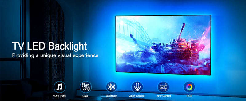 Fita de Luz de Fundo LED para TV Gipoyent – RGB com Bluetooth, Controle por App e Sincronização de Música