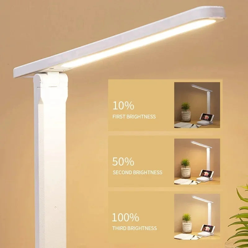 Luminária de Mesa Dobrável com LED Touch – Proteção para os Olhos, Regulagem de Luz e USB – Ideal para Estudo, Leitura e Quarto