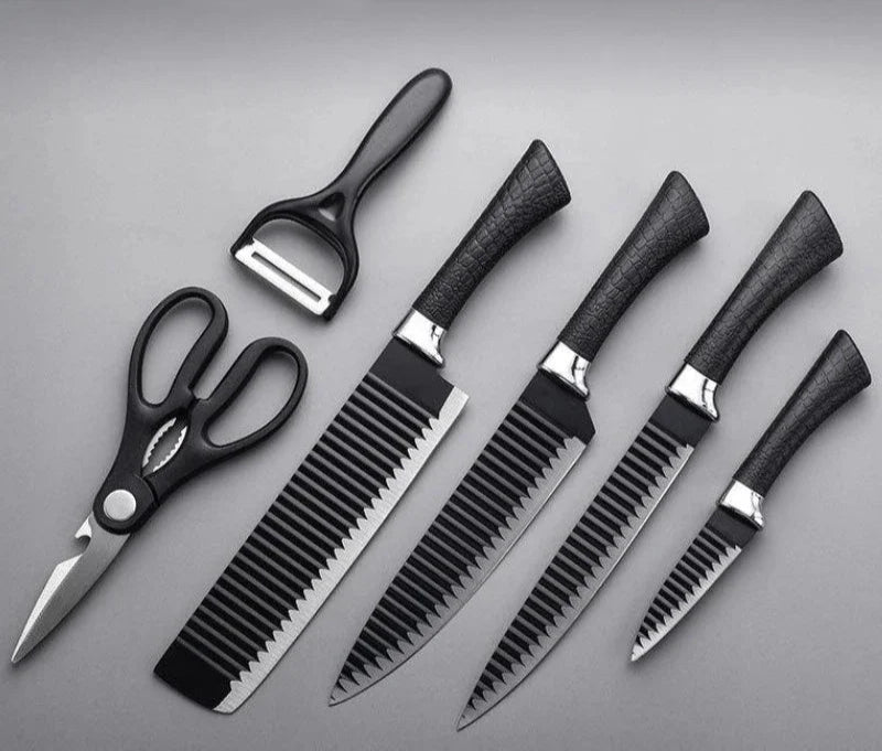 Kit Chef da Casa 6 Peças – Facas de Cozinha em Aço Premium com Design BlackWave