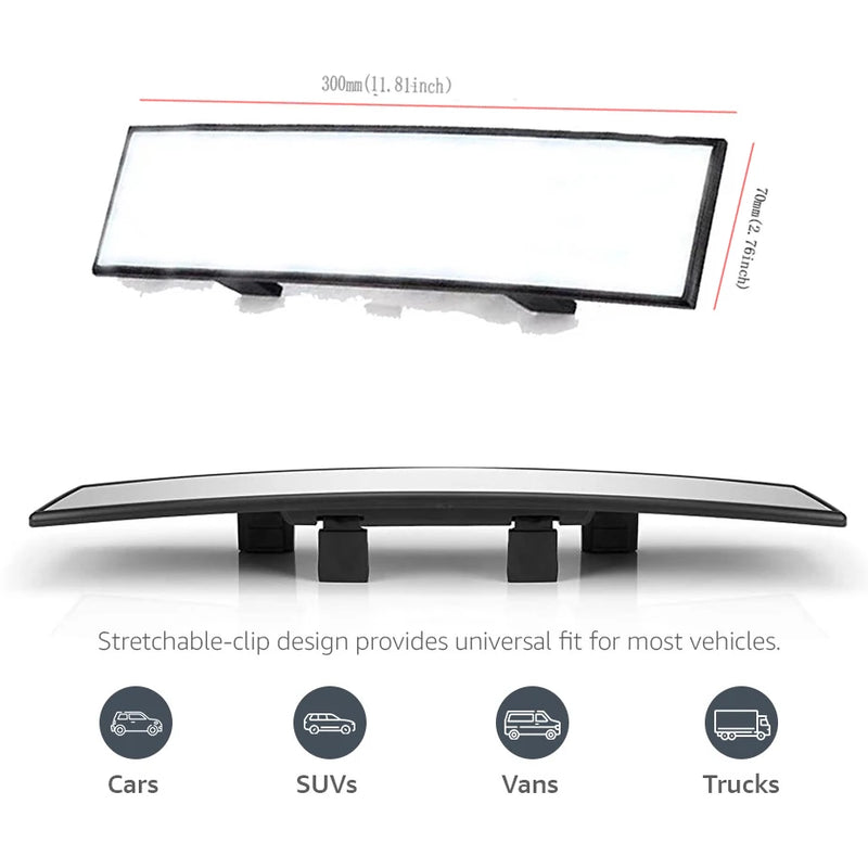 Espelho UltraGlare Retrovisor Interno Convexo, grande angular, antirreflexo, com viseira azul e foco em segurança