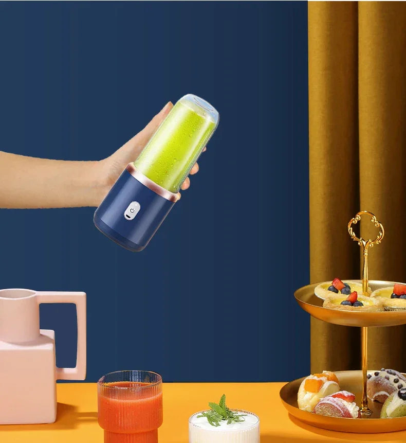 Copo Espremedor Portátil com 6 Lâminas – Liquidificador de Frutas Doméstico, Copo para Batidas, Recarregável via USB, Ferramenta de Cozinha 400 ml