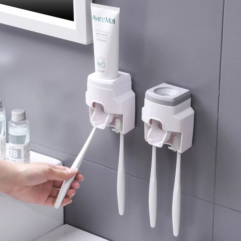 Dispensador Automático com Suporte de Escovas de Parede 2 em 1