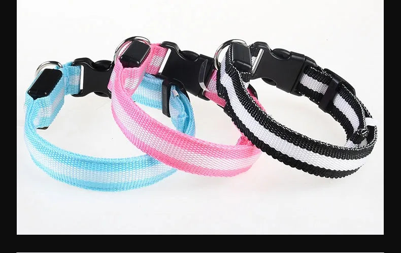 Coleira de Nylon com LED para Cachorro, Acessório Luminoso Fluorescente, Segurança Noturna Piscante, Brilha no Escuro, Coleira Ajustável para Pets
