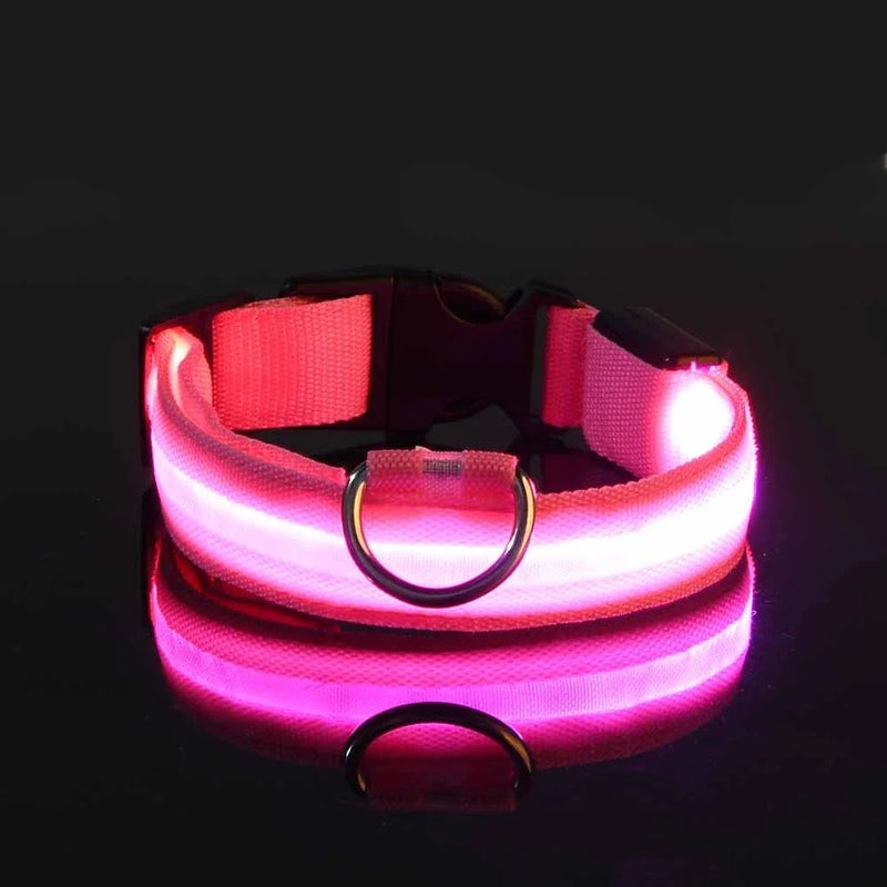 Coleira de Nylon com LED para Cachorro, Acessório Luminoso Fluorescente, Segurança Noturna Piscante, Brilha no Escuro, Coleira Ajustável para Pets