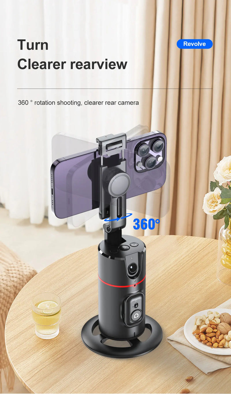 Estabilizador de Celular com Luz LED Removível e Rastreamento Facial – Tripé Sem Fio com Suporte Giratório 360º para Lives, Vídeos e Selfies