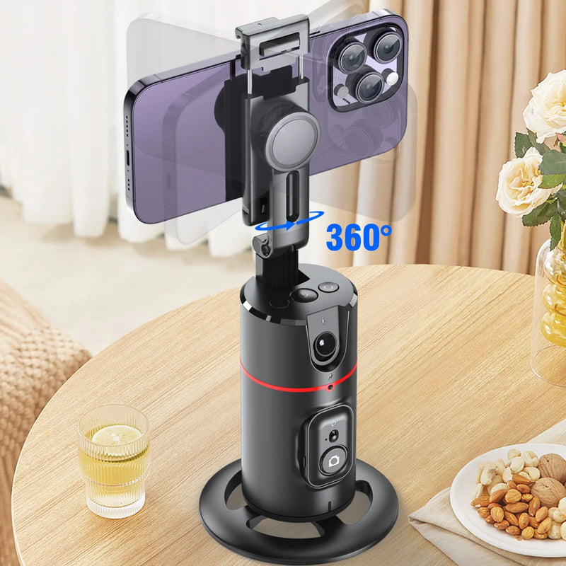 Estabilizador de Celular com Luz LED Removível e Rastreamento Facial – Tripé Sem Fio com Suporte Giratório 360º para Lives, Vídeos e Selfies