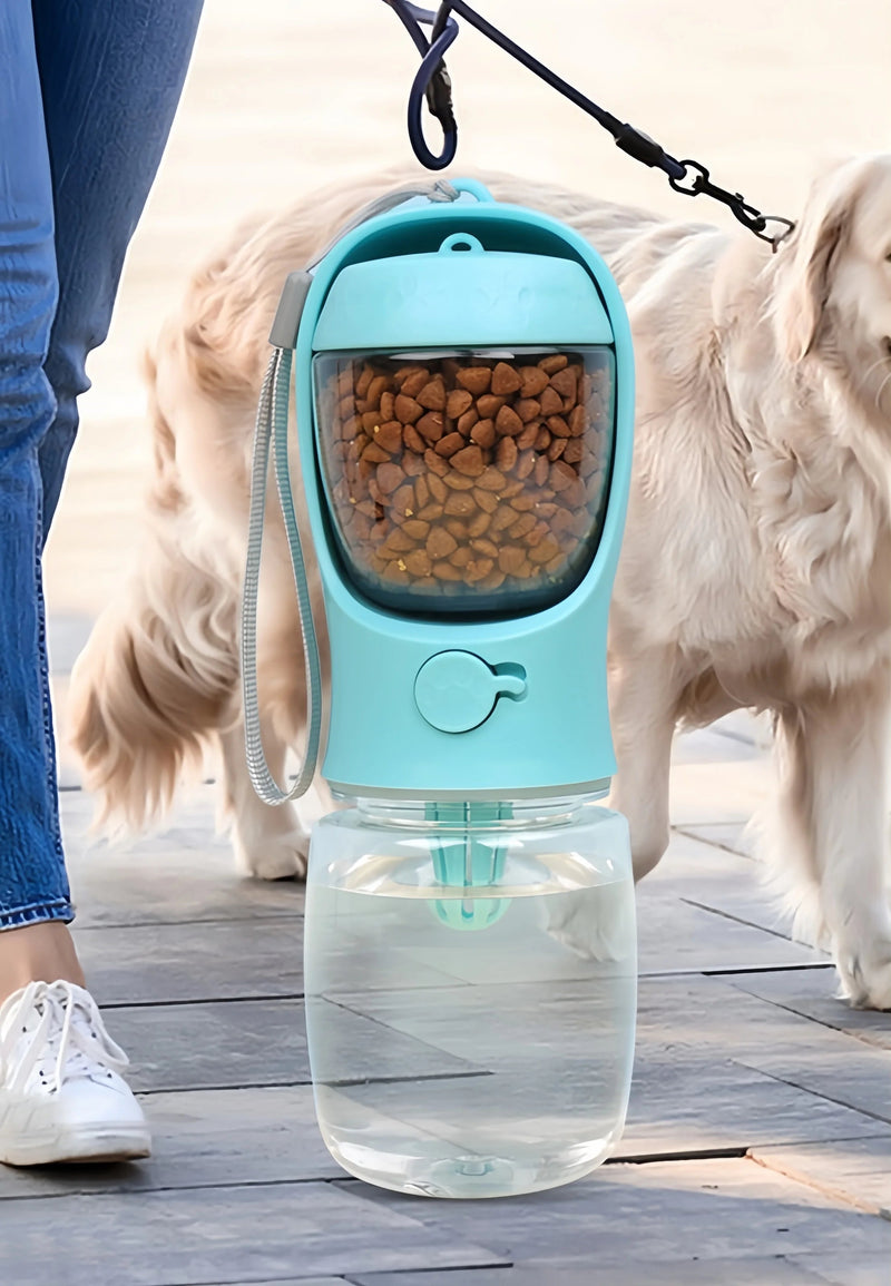 Garrafa Portátil 2 em 1 para Pets – Água e Ração, Alimentador de Viagem para Cães e Gatos 350-500 ml
