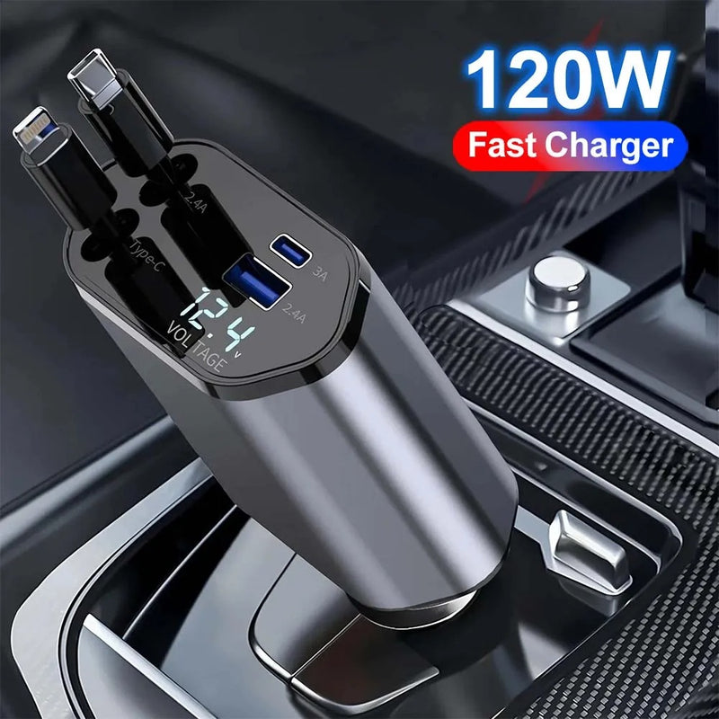 Carregador Retrátil Turbo 4 em 1 120W USB-C PD para iPhone e Android