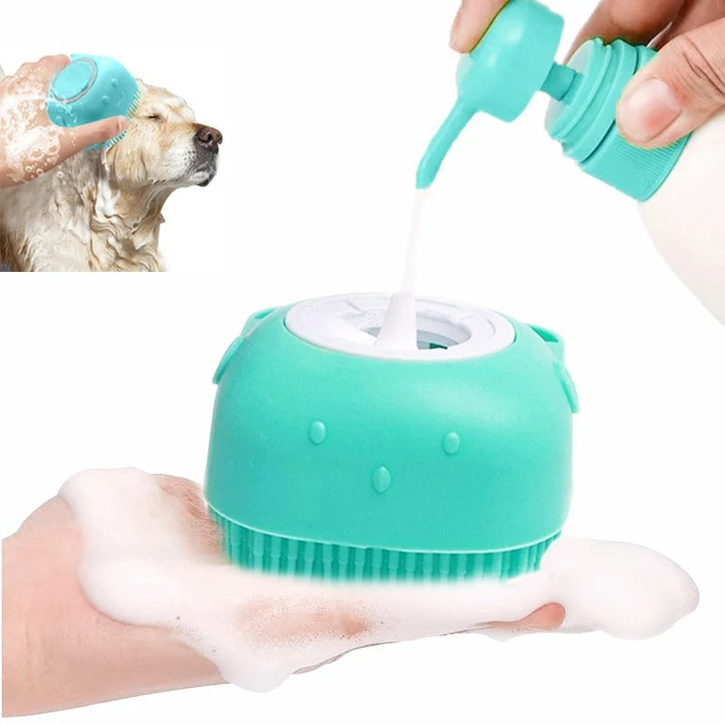 Escova Banho Pet 2 em 1 – Massageadora com Dispenser de Shampoo