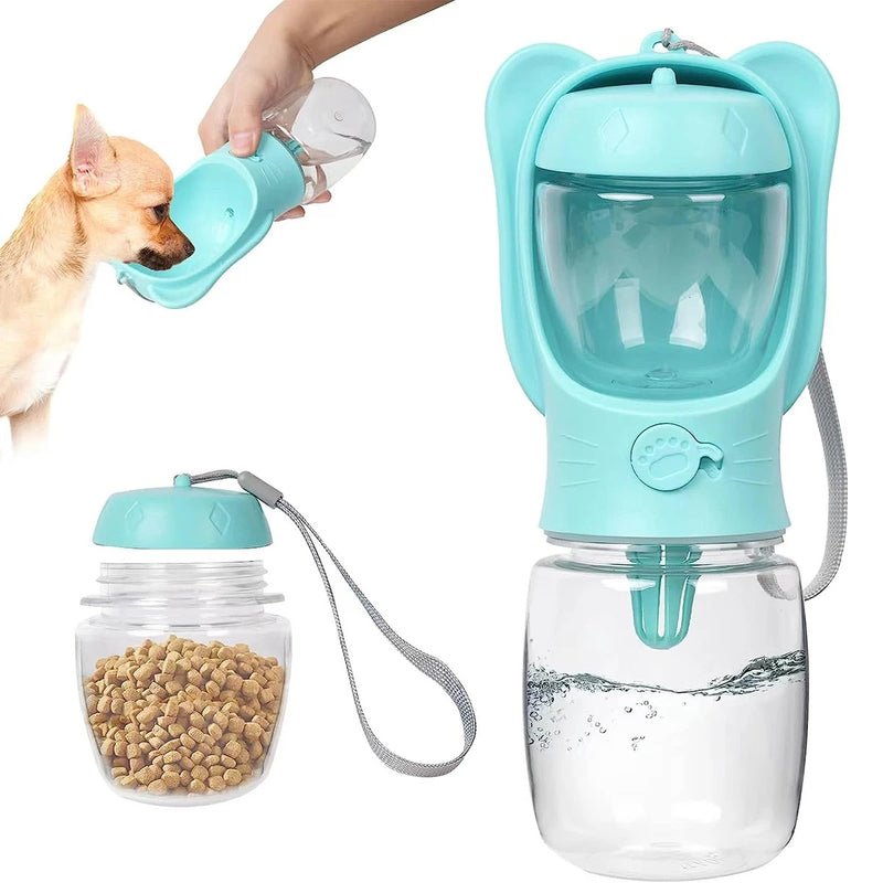 Garrafa Portátil 2 em 1 para Pets – Água e Ração, Alimentador de Viagem para Cães e Gatos 350-500 ml