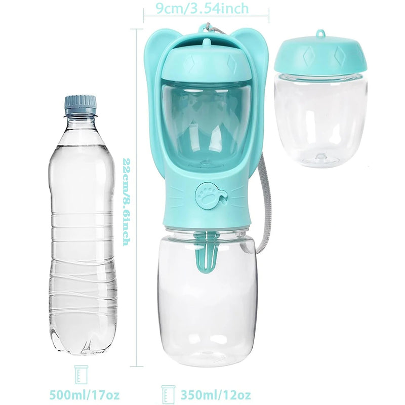Garrafa Portátil 2 em 1 para Pets – Água e Ração, Alimentador de Viagem para Cães e Gatos 350-500 ml