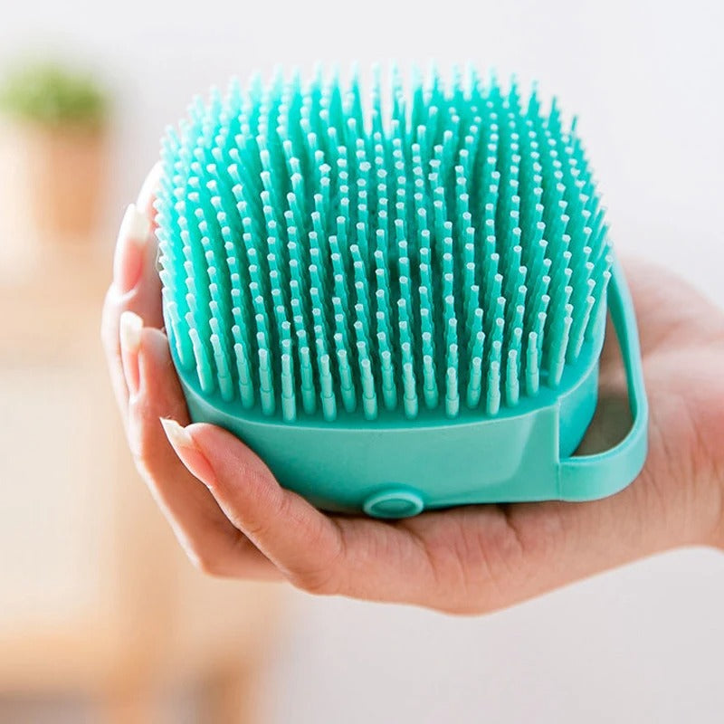 Escova Banho Pet 2 em 1 – Massageadora com Dispenser de Shampoo