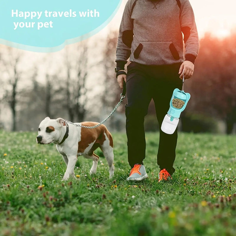 Garrafa Portátil 2 em 1 para Pets – Água e Ração, Alimentador de Viagem para Cães e Gatos 350-500 ml